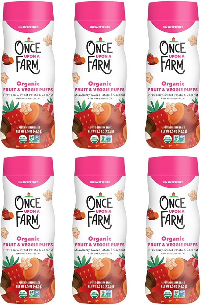 Once Upon a Farm Organic Baby Fruit & Veggie Puffs Strawberry, Sweet Potato & Coconut | 6 count | Amazon (US)