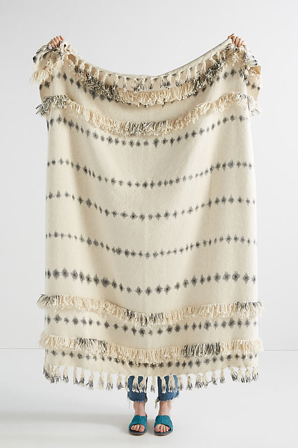 Fringed Sierra Throw Blanket By Anthropologie in White Size ALL | Anthropologie (US)