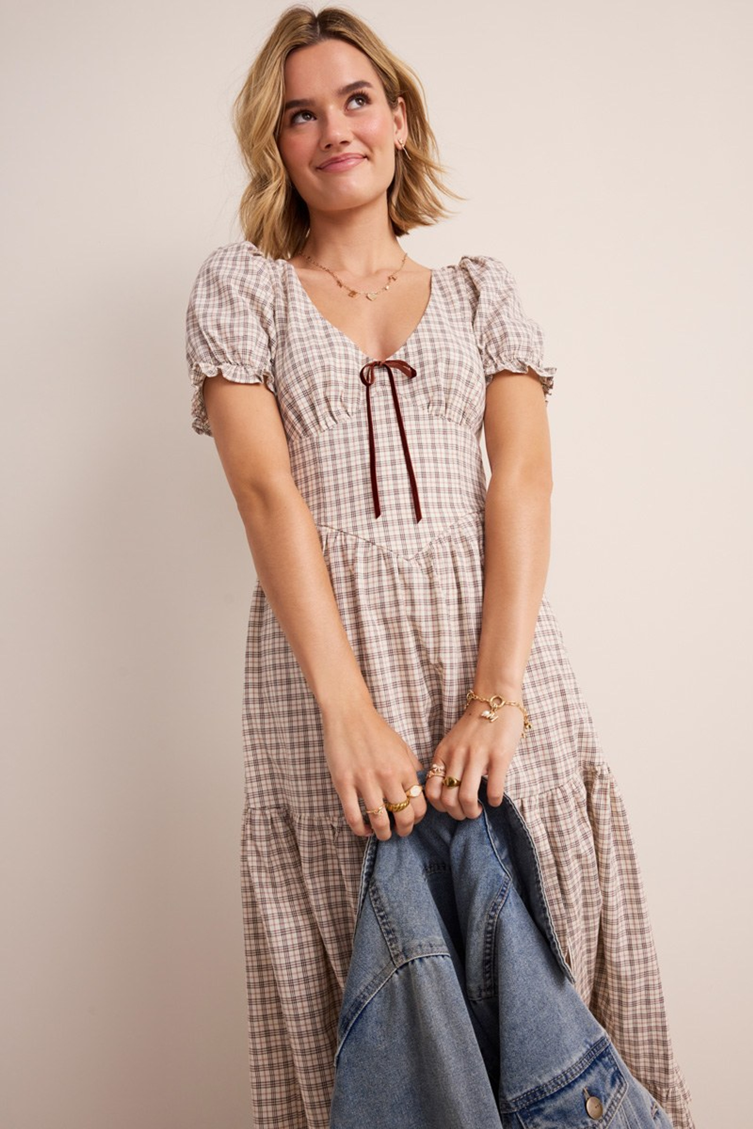 Jodie Plaid Tiered Midi Dress | Francesca's