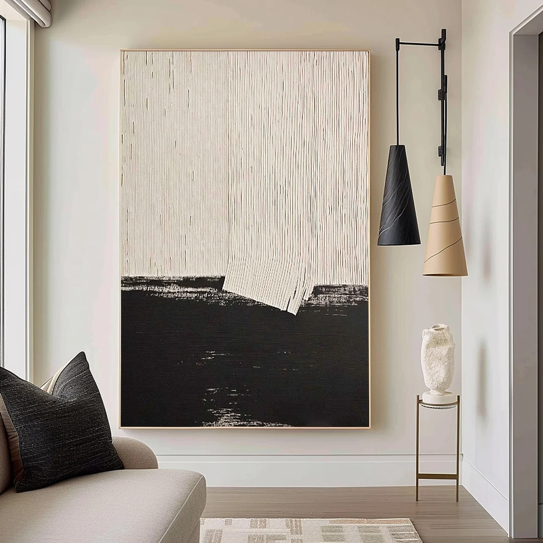 Black Beige 3D Textured Abstract Painting: Minimalist Wall Art | Etsy (US)