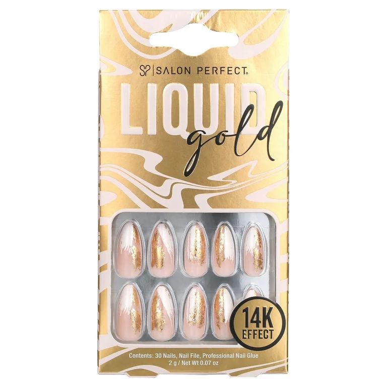 Salon Perfect Artificial Nails, 129 Liquid Gold Flake, File & Glue Included, 30 Nails | Walmart (US)