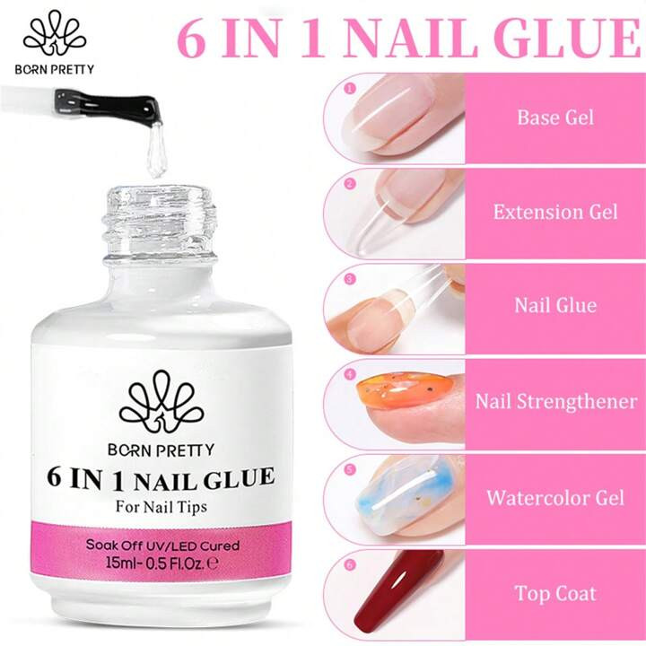 BORN PRETTY 6 IN 1 15ml Base Gel Nail Glue Gel Extension Gel Transparent Clear Top Coat Function ... | SHEIN
