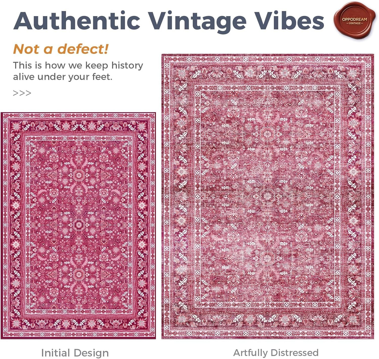 OPPODREAM Vintage Hot Pink Area Rugs 5x7, 5 x 7 Retro Washable Rug Non Slip, Low-Pile Faux Wool C... | Amazon (US)