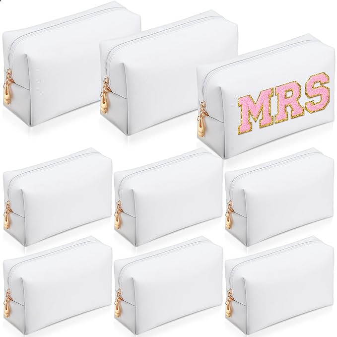 Sanwuta 9 Pcs Preppy Makeup Bag PU Leather Cosmetic Bag Makeup Pouch Plain Waterproof Toiletry Or... | Amazon (US)