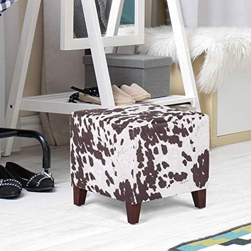 Edeco Square Footrest Ottoman Stool Seat with Linen Fabric and Non-Skid Wooden Legs, Brown Cow | Amazon (US)