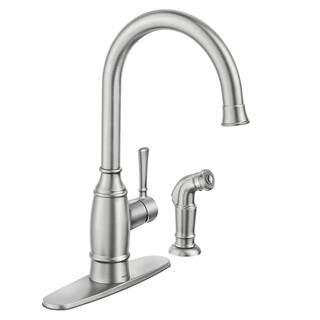 MOEN Noell Single-Handle Standard Kitchen Faucet with Side Sprayer in Spot Resist Stainless 87506... | The Home Depot