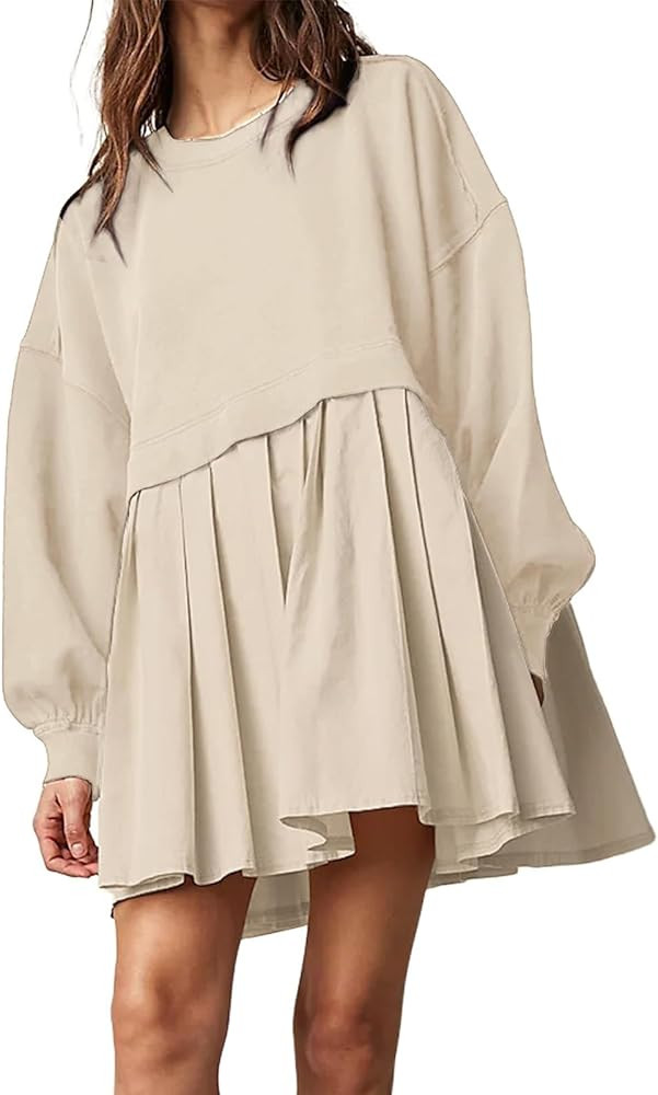 UOFOCO Womens Fall Sweatshirt Dress Long Sleeve Crewneck Pullover Tops Relaxed Fit Sweatshirts Kn... | Amazon (US)