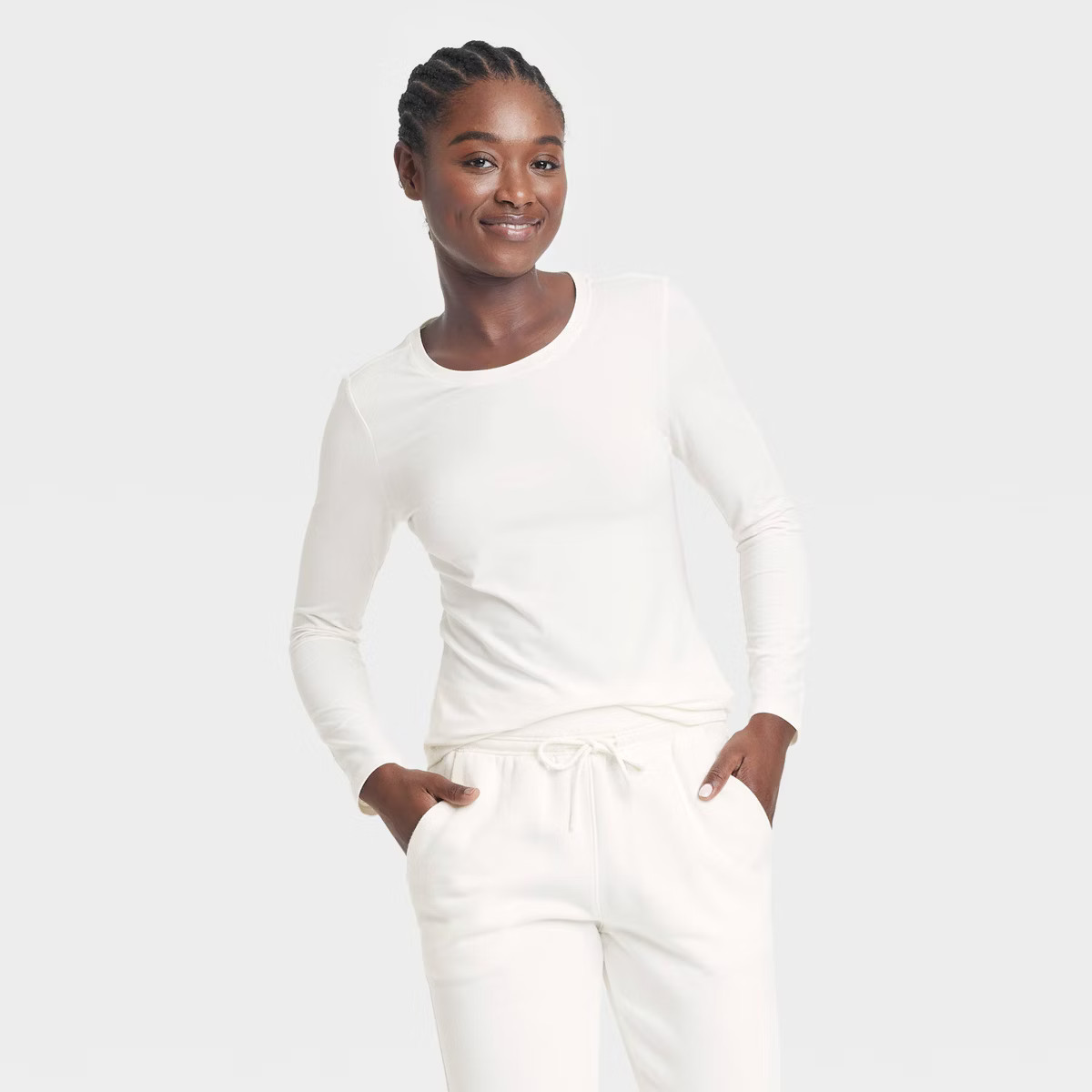 Women's Essential Crewneck Long Sleeve Top - All In Motion™ Cream XS | Target