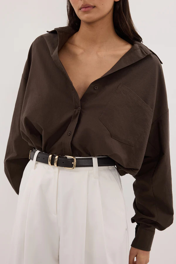 RHEA BITTER CHOC OVERSIZED COTTON SHIRT | DISSH
