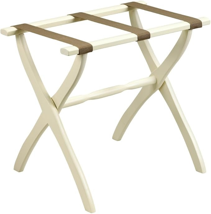 Gate House Furniture Contour Leg Series Nylon Wood Luggage Rack, Ivory/Beige | Amazon (US)