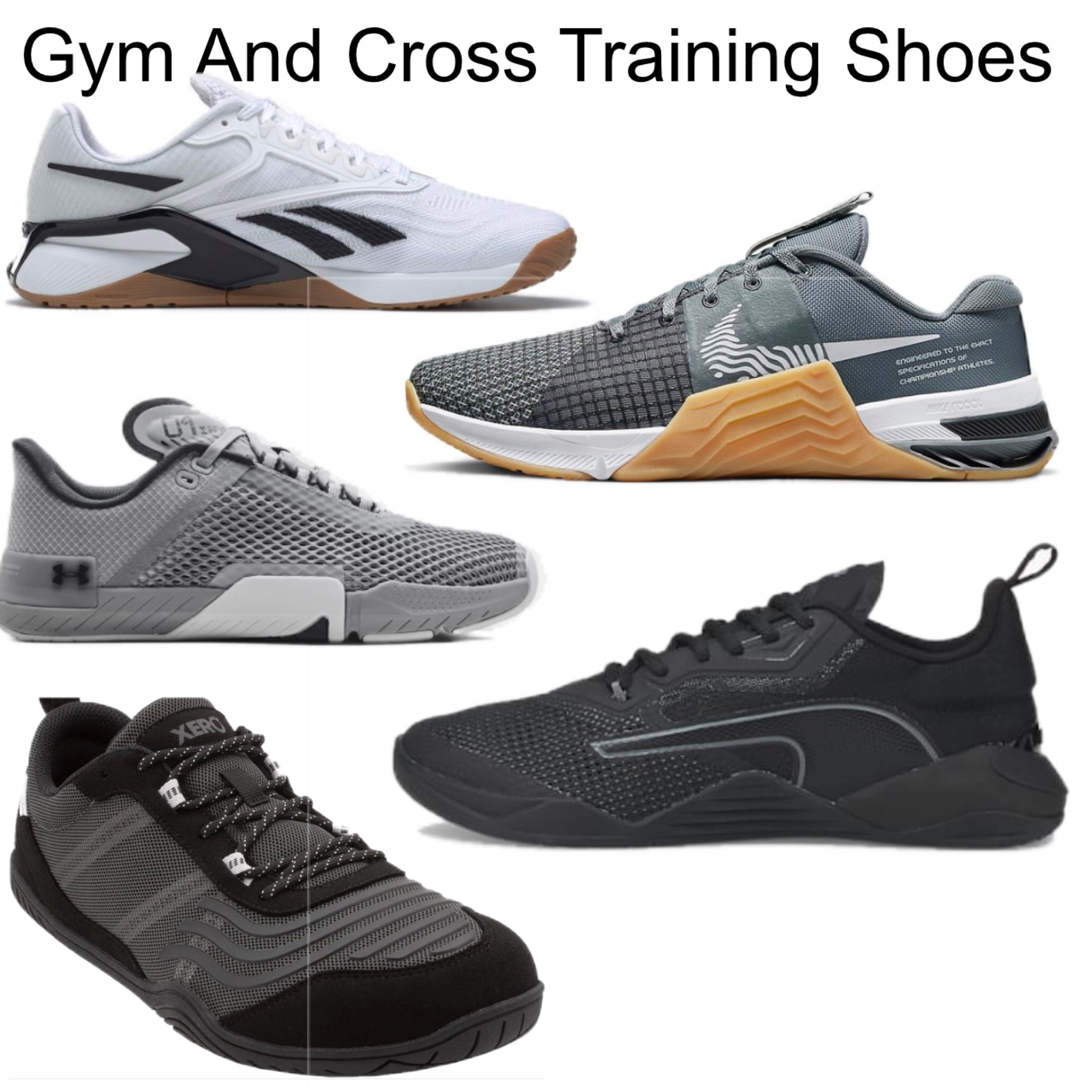 Nike Metcon 8

Xeros 360

Reebok Nano X2

Puma Fuse 2

Under Armour TriBase Reign 4

#LTKfit #LTKshoecrush #LTKmens