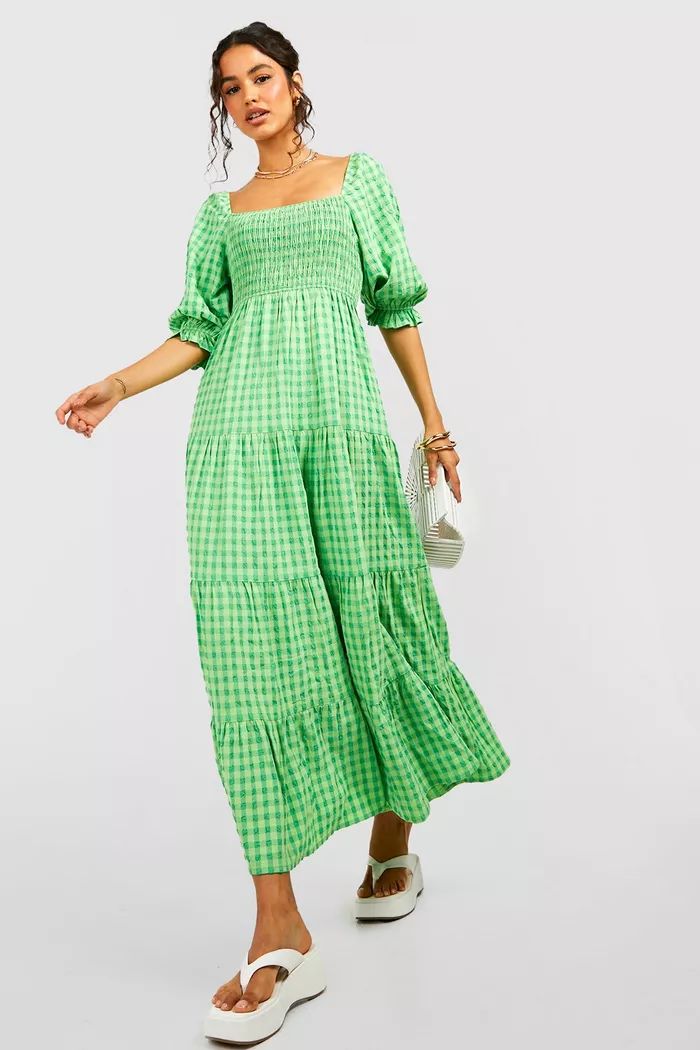 Gingham Print Midaxi Dress | Boohoo.com (US & CA)