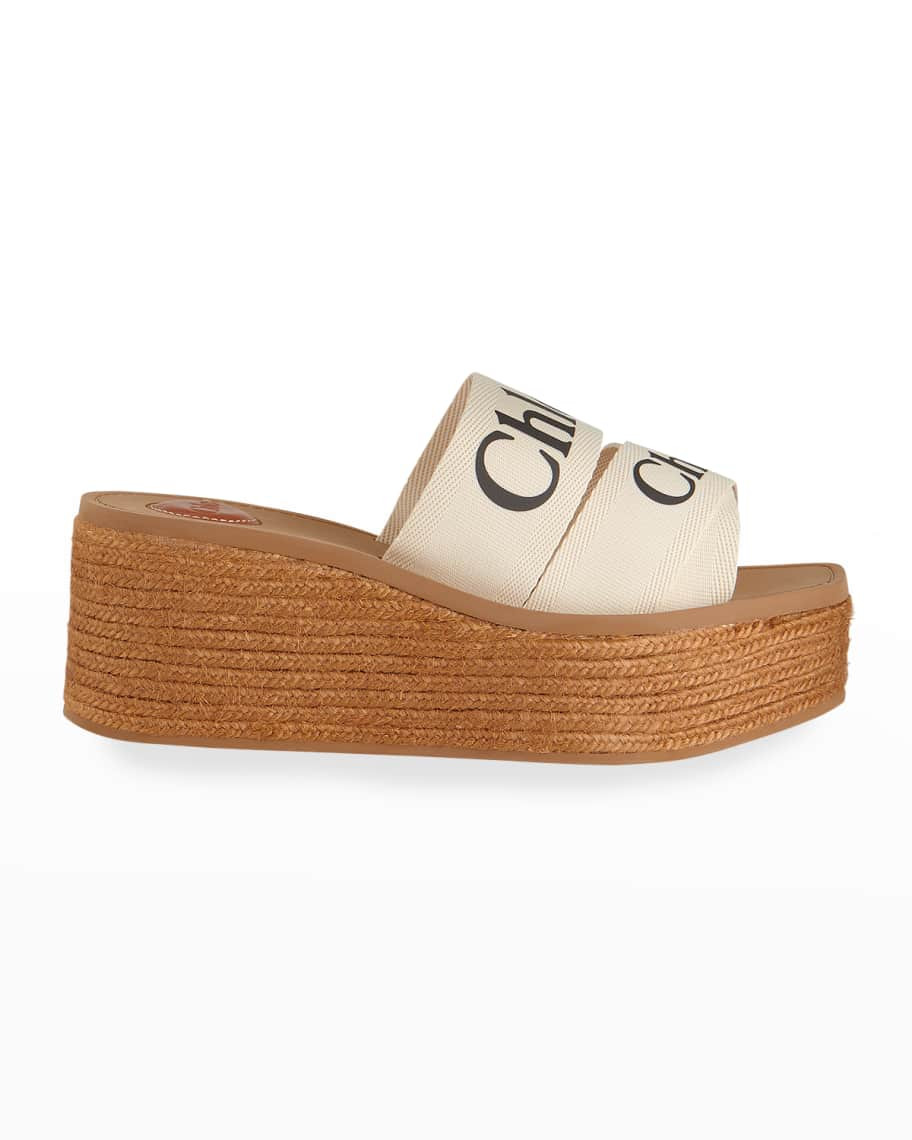 Woody Logo Canvas Wedge Espadrilles | Neiman Marcus