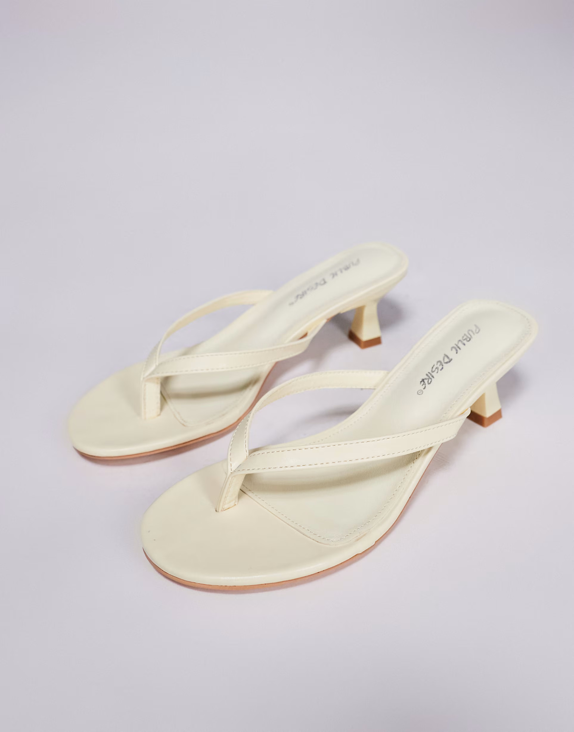 Public Desire Wide Fit Evermore toe thong kitten heeled sandals in yellow | ASOS | ASOS (Global)