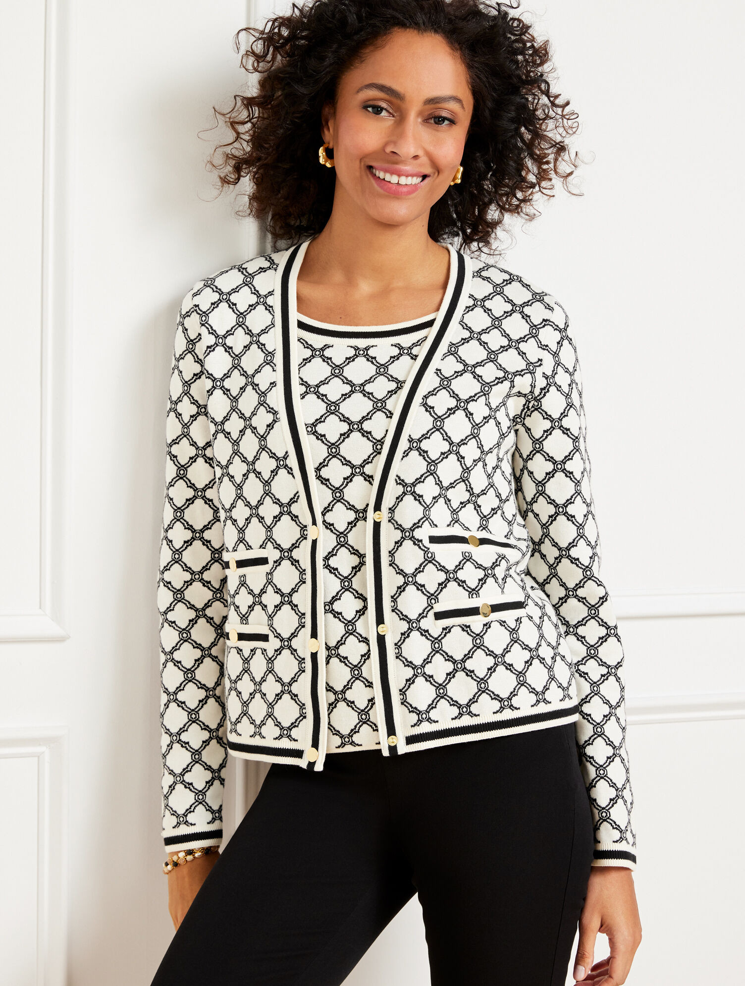 V-Neck Cardigan - Lattice Jacquard | Talbots