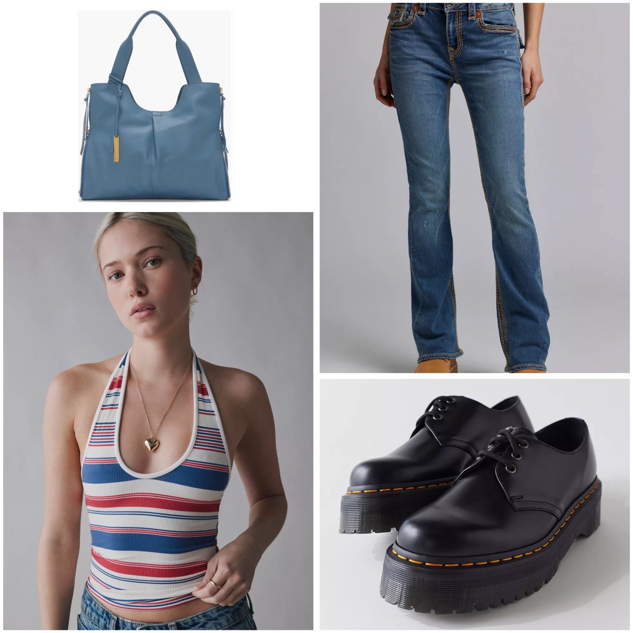 Spring Fashion. A casual look with this ribbed knit halter top styled with some jeans and platform shoes. There’s other color options for the leather tote bag but thought the light blue color went well with the outfit. 

#LTKPetite #LTKStyleTip #LTKU