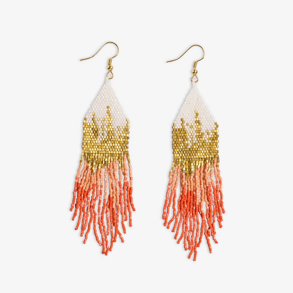 Claire Ombre Beaded Fringe Earrings Coral | INK+ALLOY