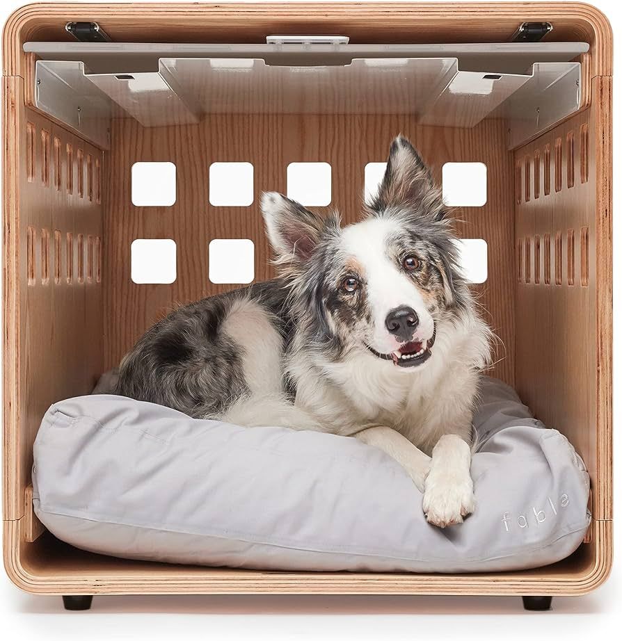 FABLE Premium Wood Dog Crate - White Metal Door That Stows - Natural Den with Great Airflow - Sea... | Amazon (US)