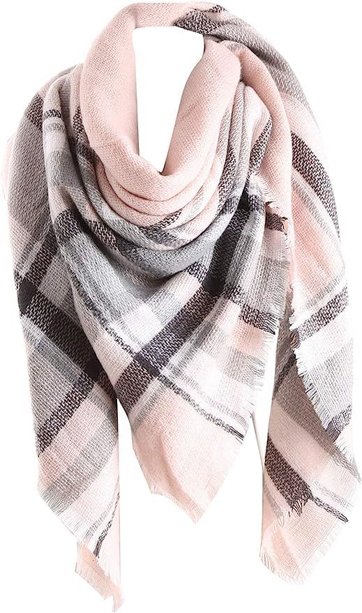 Yanekop Womens Tassels Soft Plaid Tartan Scarf Winter Large Blanket Wrap Shawl | Amazon (US)