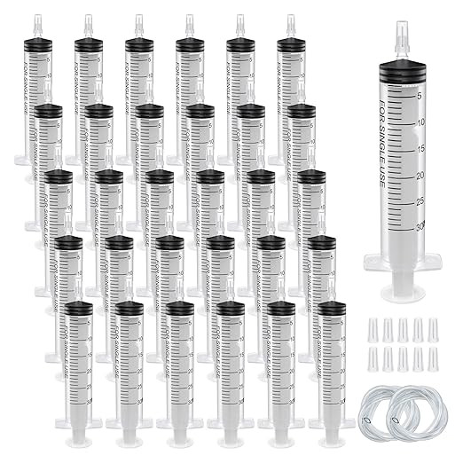 30Pack 30ml Plastic Syringe Sterile Individual Wrap with Tip Cap&Soft Tube, Measurement and Dispe... | Amazon (US)