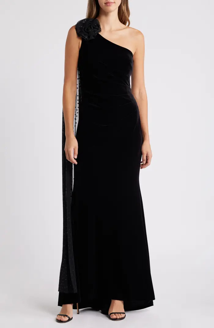 Rosette One-Shoulder Velvet Gown | Nordstrom