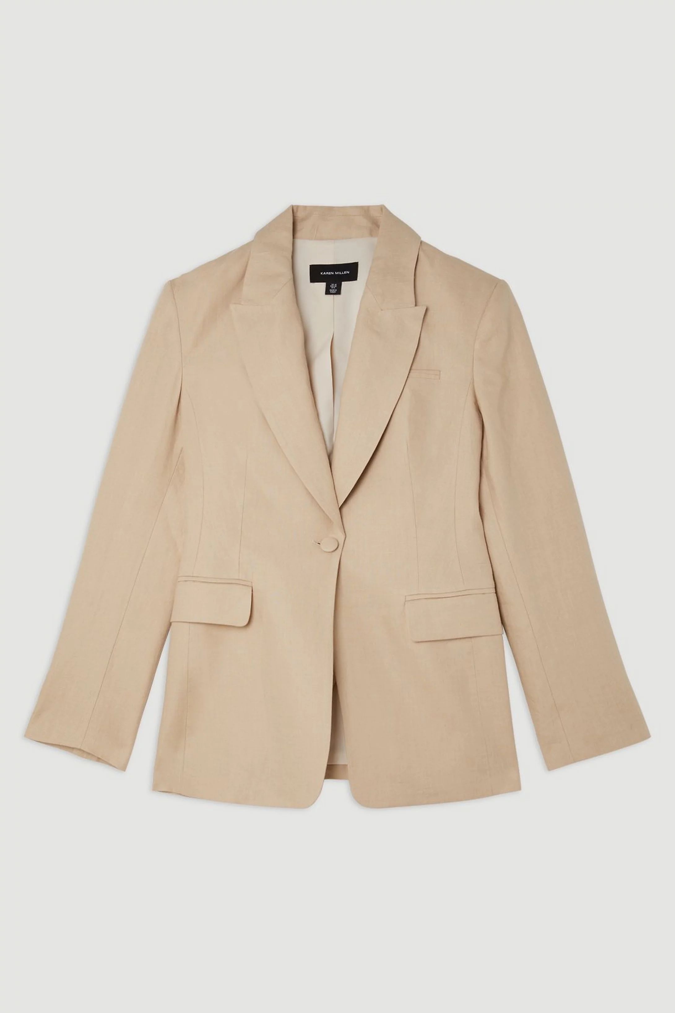 Premium Linen Tailored Single Breasted Longline Blazer | Karen Millen US