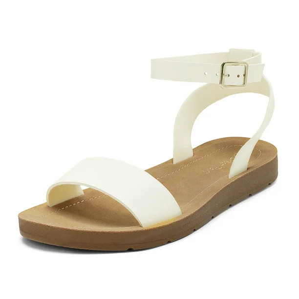 DREAM PAIRS Women's Cute Open Toes One Band Ankle Strap Summer Flat Sandals WHITE/PU ELENA-5 size... | Walmart (US)