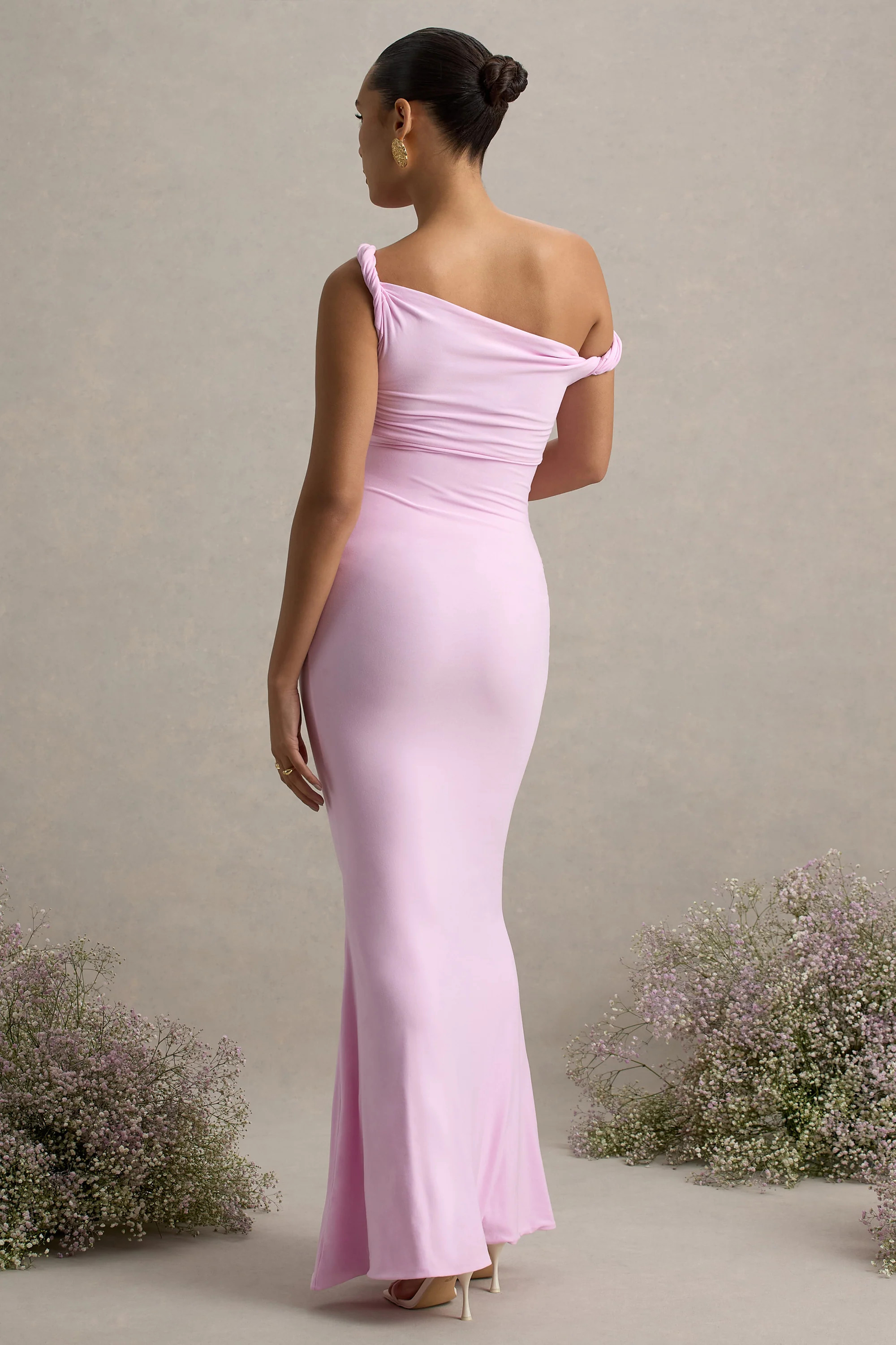 Lita | Pink Twisted Asymmetric Maternity Maxi Dress | Club L London