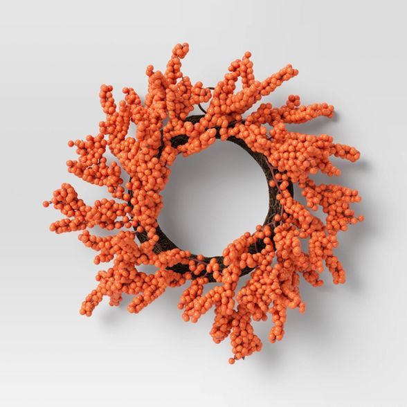 13.5&#34; Artificial Berry Wreath Orange - Threshold&#8482; | Target