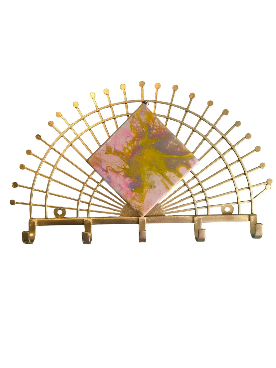 Boho Gold Metal Key Holder: Tile Accent Wall Hook - Etsy | Etsy (US)