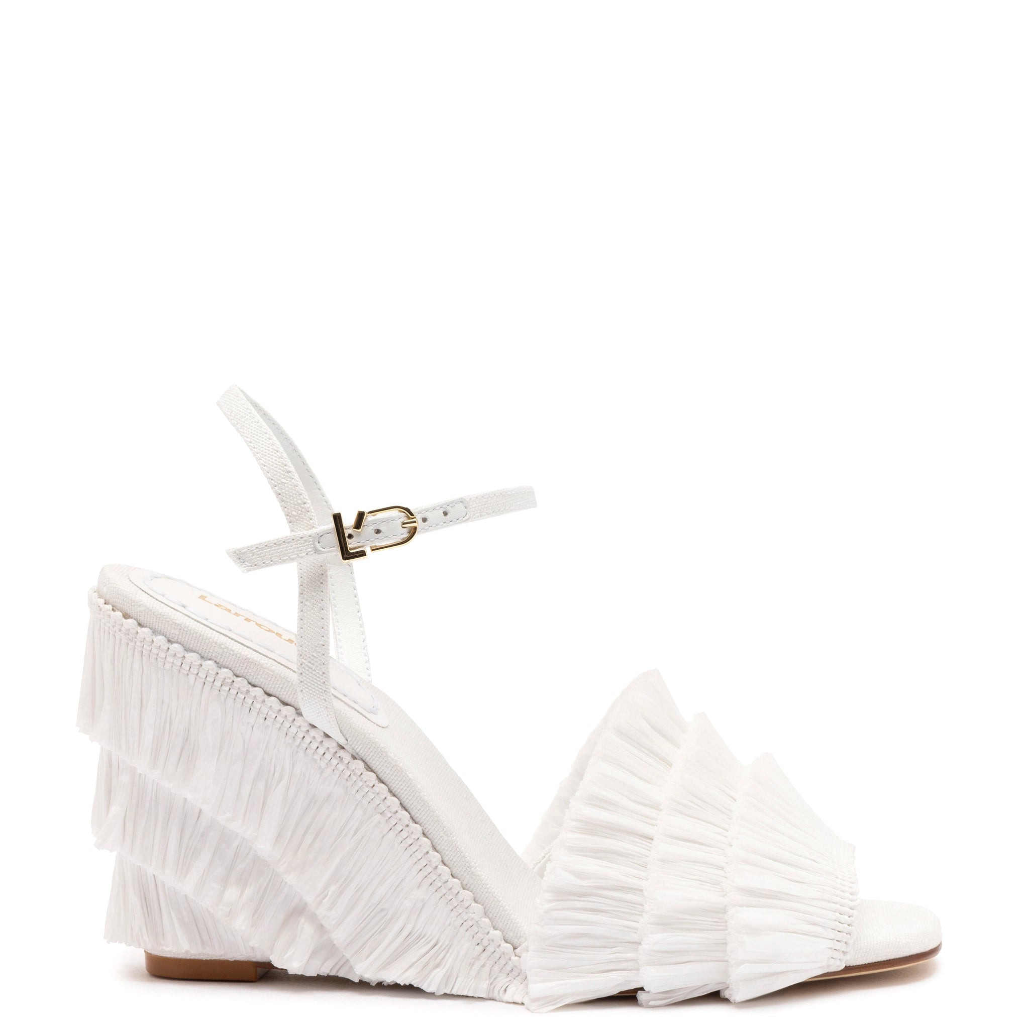 Yves Fringe Wedge In White Raffia | Larroude