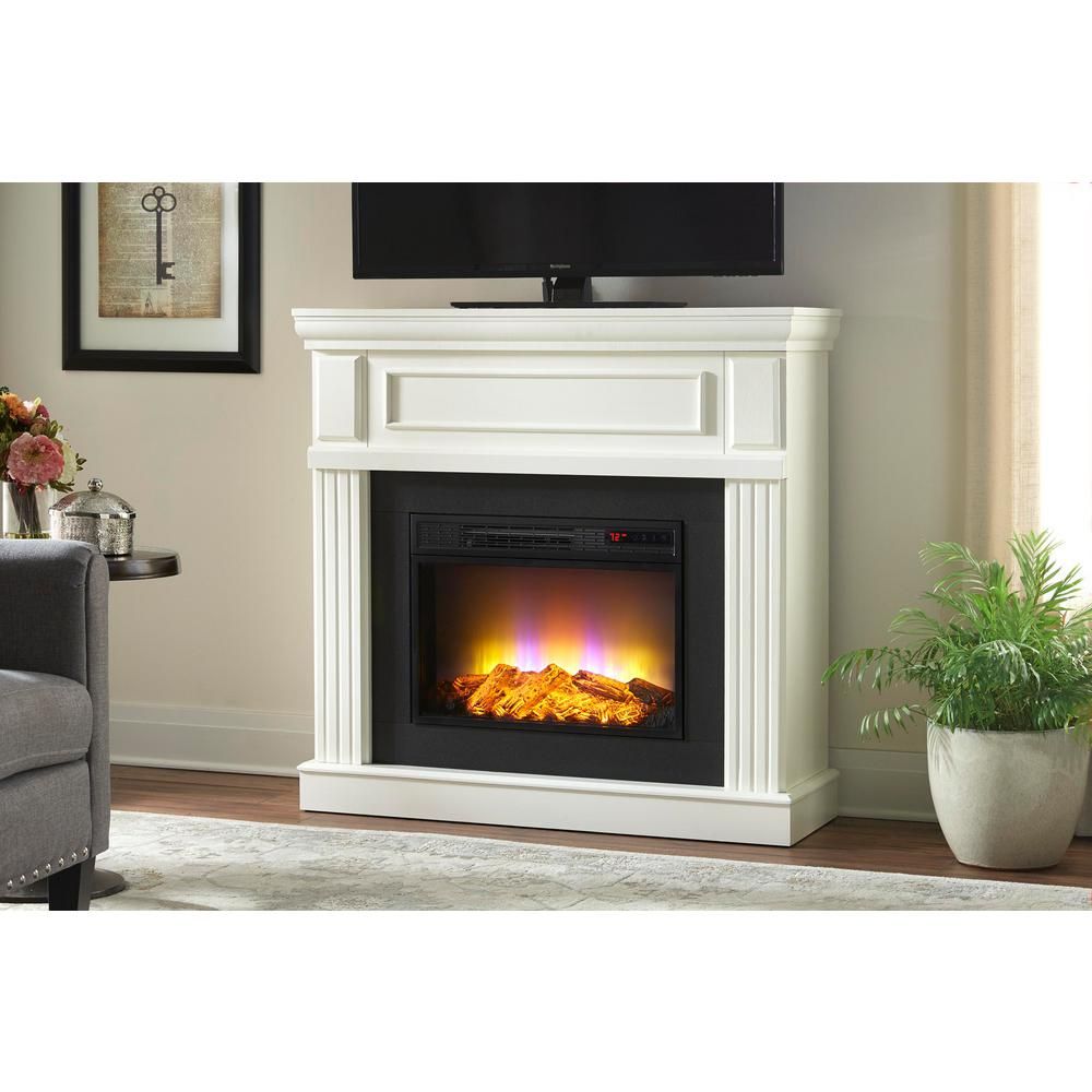 Grantley 40 in. Freestanding Electric Fireplace in White | The Home Depot