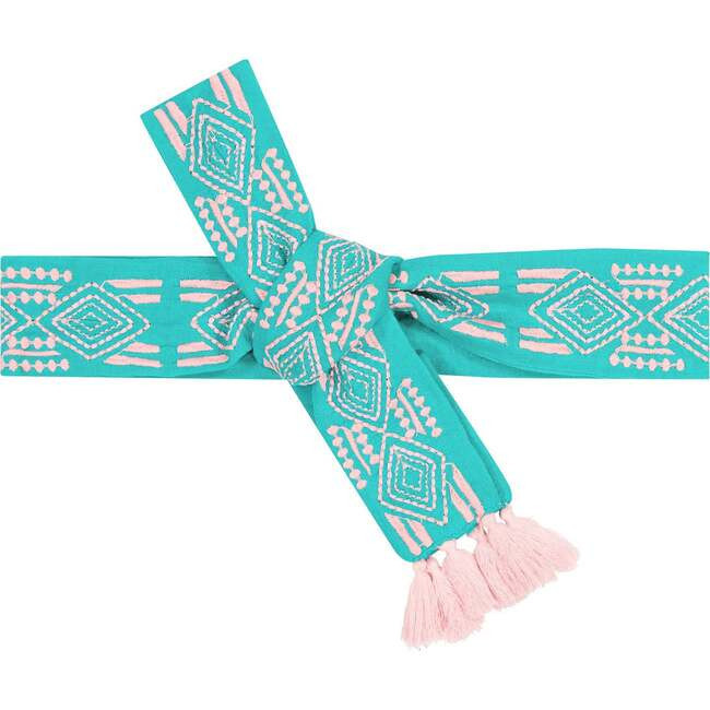 Mer St. Barth | Women's Intricate Woven Embroidered Belt, Ocean (Green, One Size) | Maisonette | Maisonette