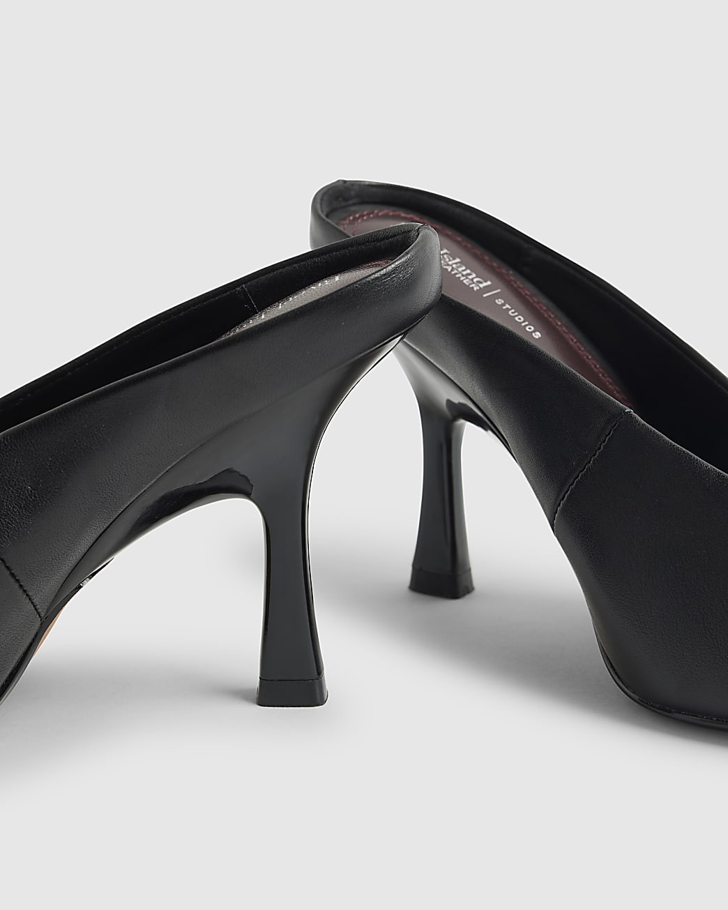 RI Studio Black Leather Heeled Mules | River Island UK & IE