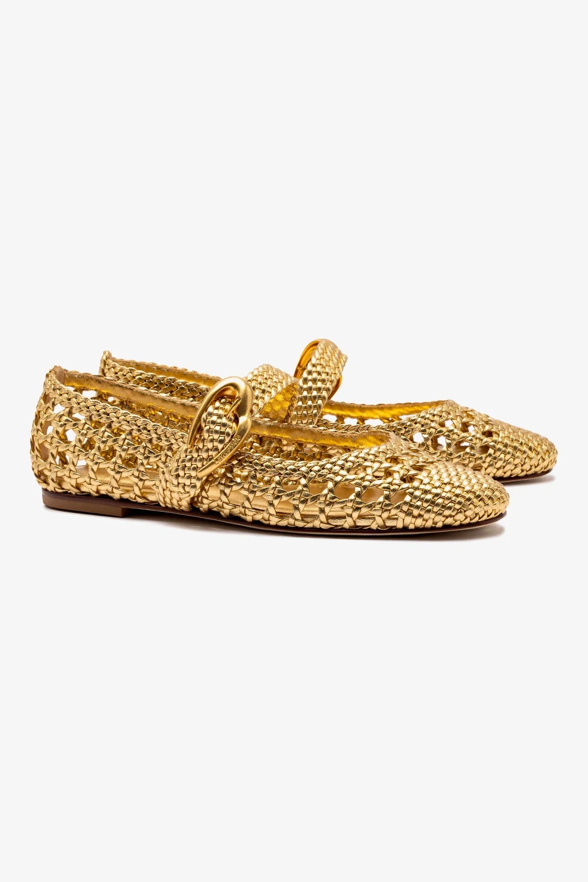 Verona Macrame Ballet Flat In Gold Metallic Leather | Larroude