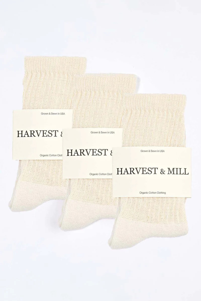 Women's 3 Pack Organic Cotton Socks Natural-White Crew | Harvest and Mill