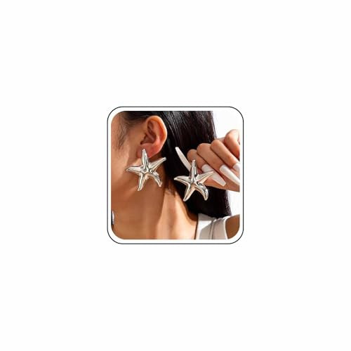 Jugielu Boho Exaggerate Starfish Earrings Silver Starfish Stud Earrings Large Star Dangle Earrings Metal Big Star Statement Earrings Summer Beach Earrings Jewelry for Women | Amazon (US)