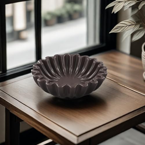 AIDNTBEO Decorative Bowls for Home Decor Handcrafted Resin Fluted Ruffle Bowl Fruit Scalloped Bowl Key Bowl for Entryway Table Console Table Decor (Black S) | Amazon (US)