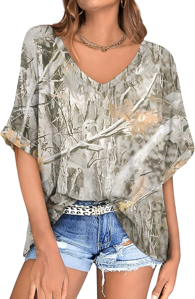 UEU Womens Oversized T-Shirts Summer V Neck Casual Shirts Short Sleeve Workout Tunic Tops | Amazon (US)