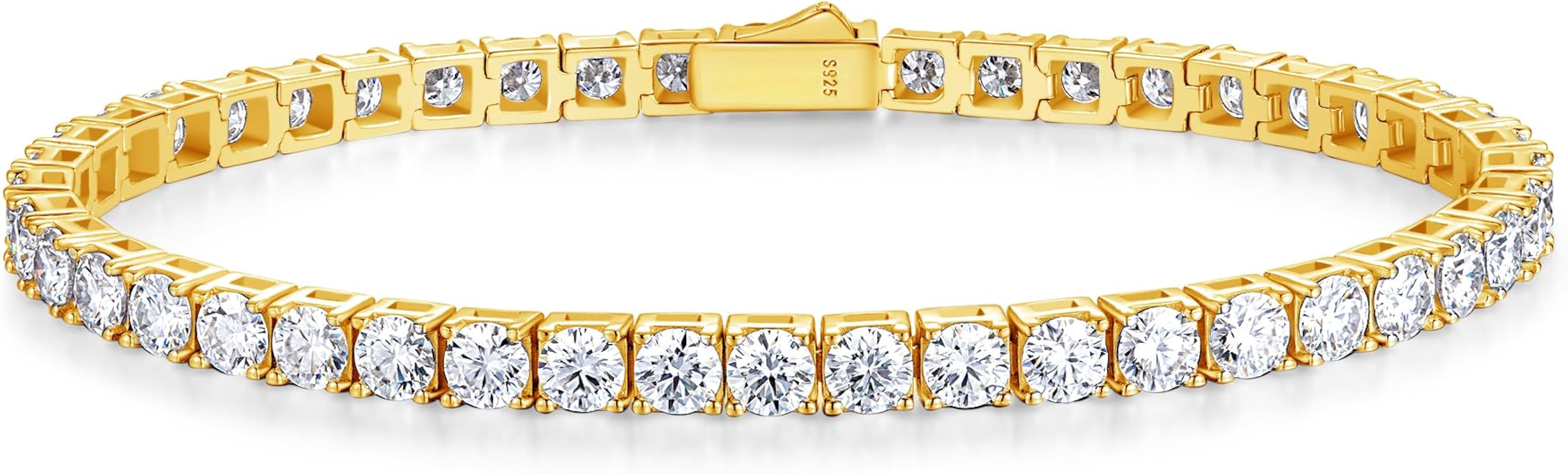 Moissanite Tennis Bracelet Yellow Gold Plated Fine Jewelry D Color VVS1 Round Brilliant Lab-Grown... | Amazon (US)
