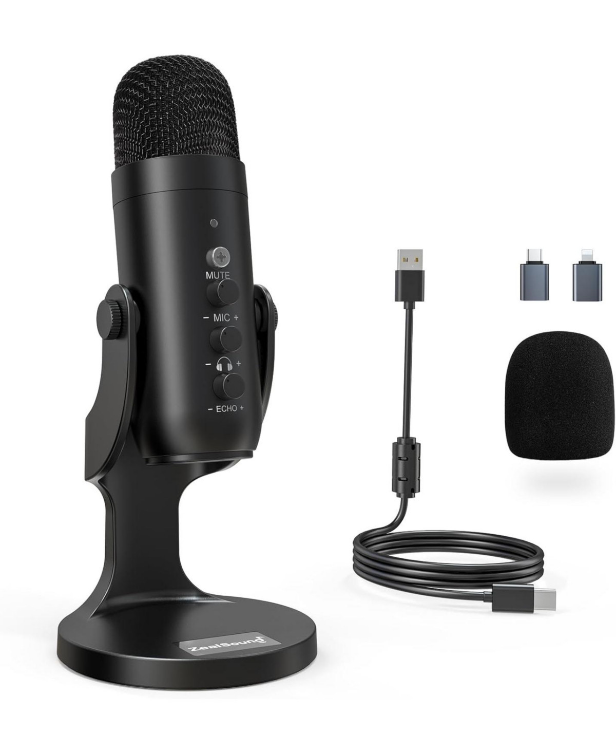 ZealSound Usb Condenser Microphone, Plug & Play Gaming Mic w/ Headphone Output, Gain Control, Mute for YouTube, Podcast, PS4/PS5, Mac, Windows - Black | Macy's