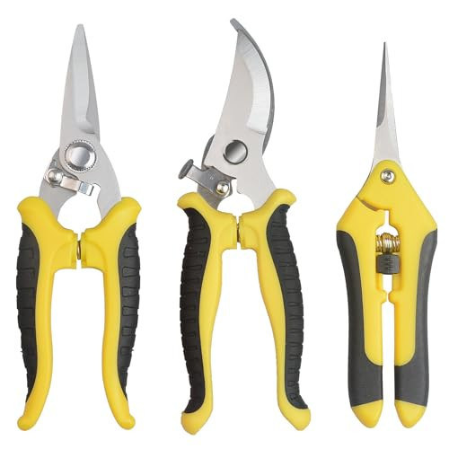 Pruning Shears Gardening Scissors Tools: 3pcs Outdoors&Indoor Garden Clippers, Rose Snips, Plant Clippers, Wood Pruner, Gardener Work Accessories for Flower Arrangement, Yard Landscaping (Yellow) | Amazon (US)