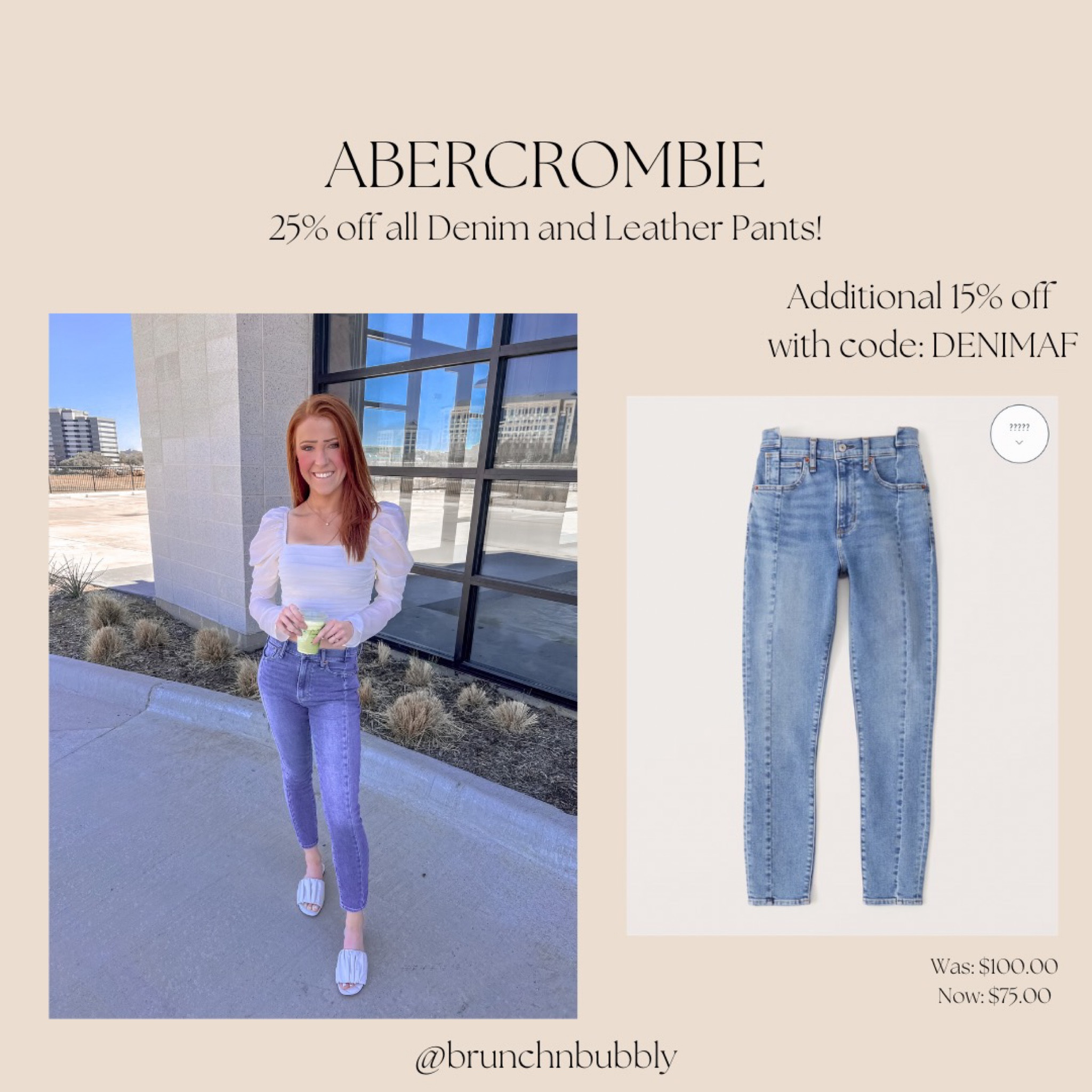 One of my favorite pairs of jeans are on sale from abercrombie! 25% off all denim and leather pants plus an extra 15% off with code DENIMAF

#LTKFind #LTKunder100 #LTKsalealert
