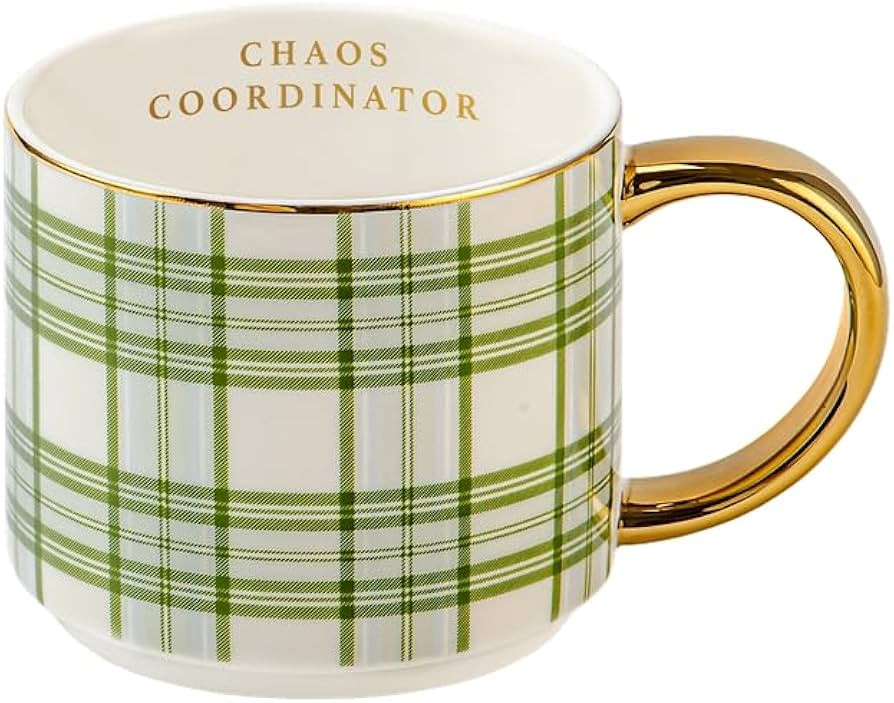 Sweet Water Decor Chaos Coordinator Coffee Mug, 14oz Fine Bone China Mug, Green Plaid Design with... | Amazon (US)