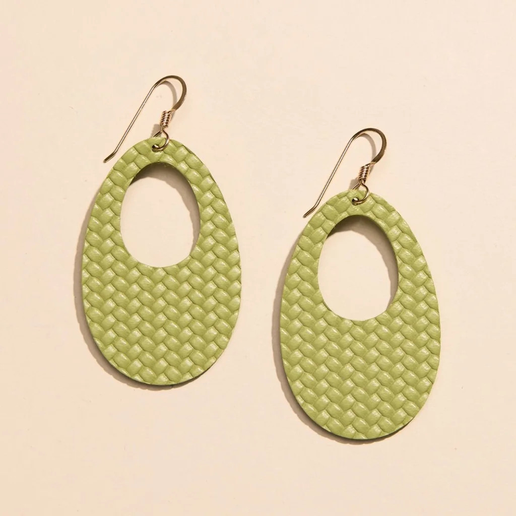 Pistachio Cardigan Basic Olivia Leather Hoop Earrings | Nickel and Suede