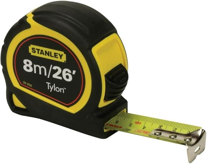 STANLEY 8m/26ft Tylon Tape Measure with TRU-ZERO Anchor Hook, Retractable, High Visibility Tape M... | Amazon (UK)