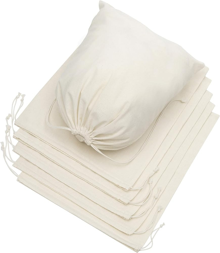 100 Percent Cotton Muslin Drawstring Bags 6/12/24 Pack For Storage Pantry Gifts Shoes | Amazon (US)