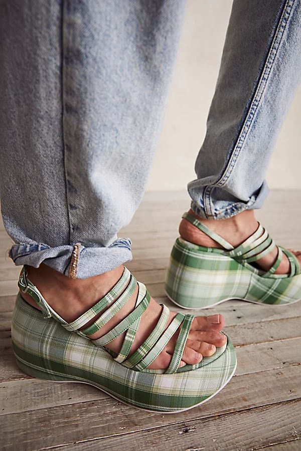 Brittany Plaid Platform Sandals by Jeffrey Campbell at Free People, Green Plaid, US 8.5 | Free People (Global - UK&FR Excluded)