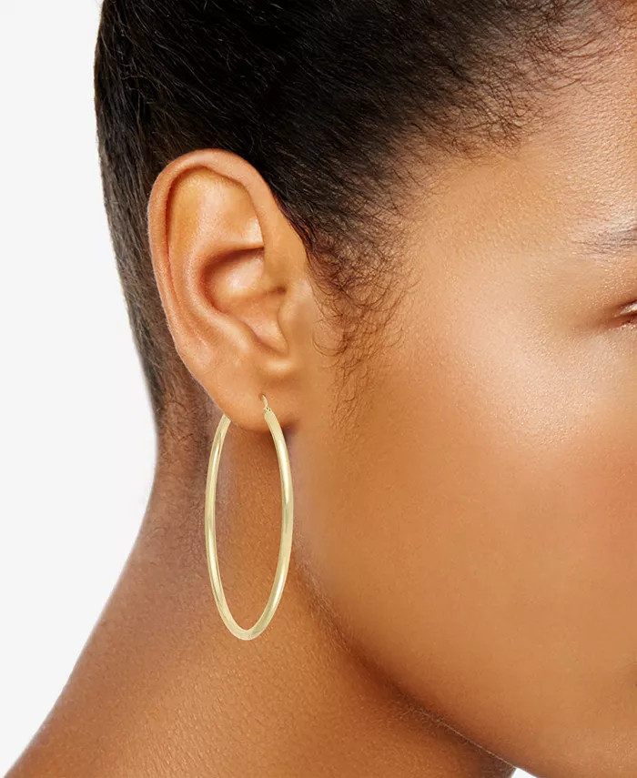 Round Hoop Earrings in 14k Gold Over Silver | Macy's