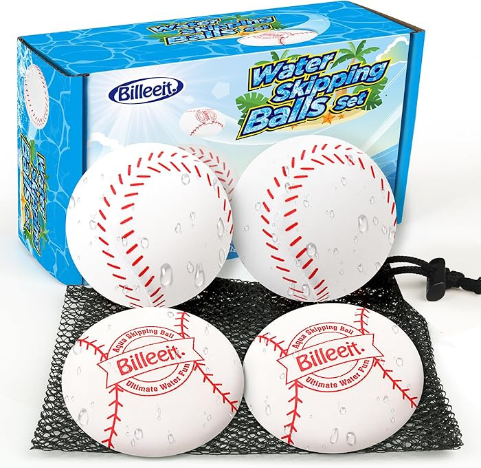 4Pcs Water Skipping Balls for Pool Play(Baseball Theme), Water Pool Beach Swim Toys for Kids Ages... | Amazon (US)